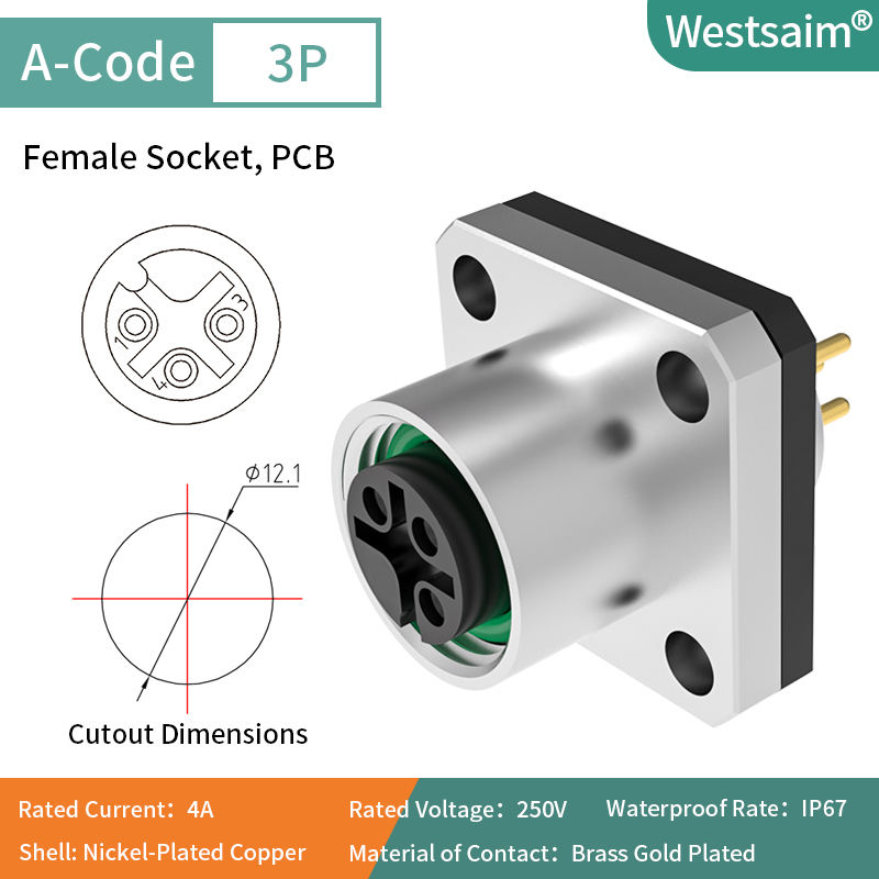 PCB M12-A-3P หญิง