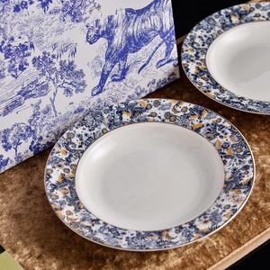 Assiette à soupe de la série Hortensia Di Family, style européen, mode et luxe léger, pour café et bureau, ensemble de thé - Product Image 2