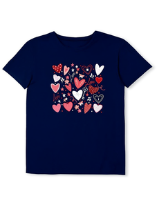 Maglietta con cuore carino da donna per San Valentino, girocollo, manica corta, vestibilità ampia, stampa con motivo geometrico, primavera estate autunno - Product Image 1