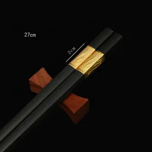 Black Plastic Chopsticks 19cm 24cm 27cm Chopsticks With 2cm Metal Tube Golden Silver Stamped Pattern Noodle Bowl Chopsticks