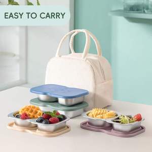 Stainless Steel Snack <b>Containers</b> with Silicone Lids Snack <b>Containers</b> Double Compartment Salad Dressing <b>Containers</b> - Product Image 6