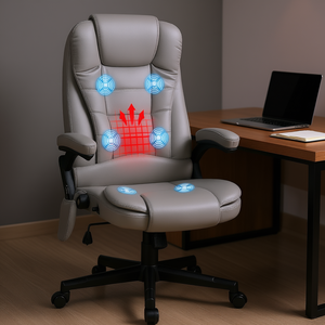 Fauteuil de bureau inclinable à dossier haut en cuir PU, réglable en hauteur, avec télécommande, gris - Product Image 2