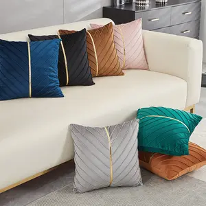 Легкий роскошный плиссированный Бархатный Чехол для подушки с золотой полосой 18x18 Бархатный Чехол для подушки для домашнего декора
