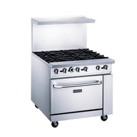 Cuisinière commerciale à gaz 4 brûleurs avec four encastrable, style américain, pour restaurant, avec meuble de rangement