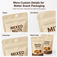Petits sachets refermables mats personnalisés de 100g pour aliments, imprimés, qualité alimentaire, pour amandes, cacahuètes, noix de cajou, portions individuelles, sachets Mylar pour snacks
