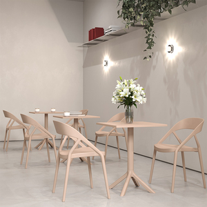 Muestra Gratis Silla Moderna Clásica Apilable de Plástico Rosa Sillón de Exterior para Jardín Balcón Hotel Restaurante - Product Image 1