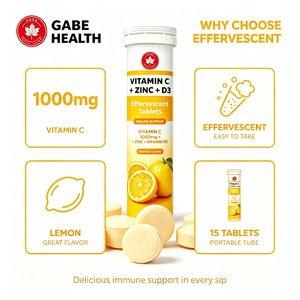 Tabletas Efervescentes de Vitamina C 100mg, Zinc y Vitamina D3 de Marca Privada OEM, Apoyo Inmunológico, Antioxidante, Sabor Naranja, 15 Unidades, Personalizables - Product Image 1