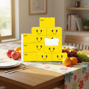 Mouchoirs en papier 4 plis en pâte de bois douce, personnalisables avec logo, écologiques, portables, en boîte Smiley, à prix compétitif, pour usage quotidien au bureau et les courts trajets - Product Image 1