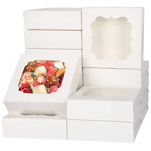 Fiambrera de comida rápida personalizada, caja de papel de embalaje reciclable, transparente, con ventana, para comida y ensalada