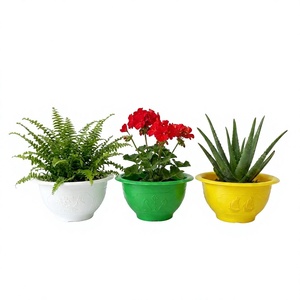Durable Polypropylene PP Round Embossed Plant Pot Decorative <b>Plastic</b> Garden <b>Planter</b> with Wide Rim Bottom Drainage Medium Size - Product Image 1