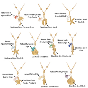 Nouveau Collier Pendentif Plaqué Or 18K 2026 avec Améthyste Brute, Quartz Rose, Pierre <span class=keywords><strong>de</strong></span> Naissance et Émail Vie Marine pour <span class=keywords><strong>Femme</strong></span> – Vente en Gros - Product Image 5