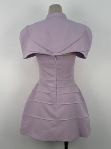 In-stock dresses A design and elegant sheath dress featuring pleated cape with <strong>spaghetti</strong> <strong>strap</strong> women short party dress - Product Image 5