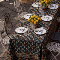 Nappe Rectangulaire Moderne Ethnique à Petits Motifs Géométriques Jacquard Non Tissée Imperméable Personnalisable avec Pompons pour Extérieur