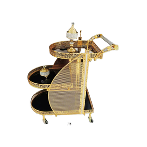 Chariot de service de luxe italien au design mid-century en fer écologique, chariot doré à 4 roues pour hôtels, banquets familiaux, salon - Product Image 1