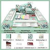 Ensemble de Mahjong de luxe bleu clair à 4 couches comprenant un sac de Mahjong, un support de Mahjong, un tapis de Mahjong, une règle de Mahjong, etc. Accessoires de Mahjong