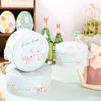 Ensemble de 3 boîtes en métal Lapin de Pâques RTS |   Conteneur de rangement en métal thermolaqué au design coloré pour chewing-gum, lait, pain |