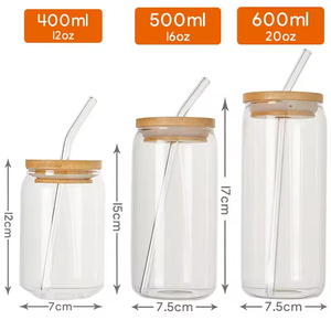 Botella de vidrio de 12oz, 16oz, 20oz, vaso de vidrio de borosilicato alto con tapa y pajita, para cerveza, té, zumo, refrescos - Product Image 2