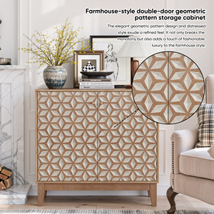Geometric Design Sideboard 31.5 Inch Wooden Cabinet With 2 Doors Adjustable <b>Shelves</b> Decorative Storage Furniture - Product Image 5