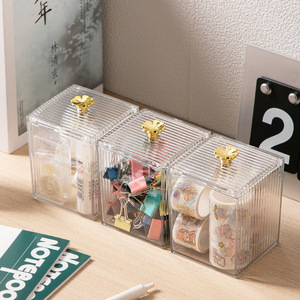 Caja de almacenamiento de cosméticos de acrílico transparente con tapa de 350ml para almohadillas de maquillaje, lápices labiales, organizador de escritorio, contenedor transparente - Product Image 1