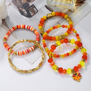 Orange Harvest Charm Bracelet <b>Set</b> 5-Strap Polymer <b>Clay</b> Turkey Jewelry Unisex Fall 2024 Fashion Bracelets - Product Image 2