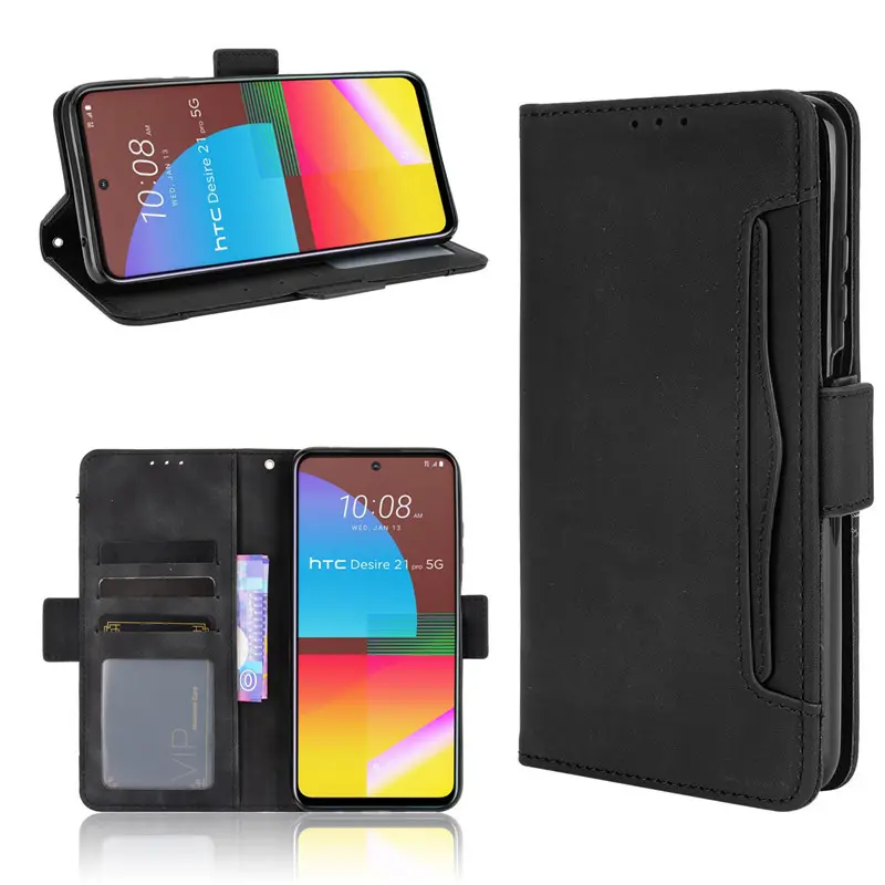Jmax Multi Function Card Slot Detachable PU Leather Wallet Phone Case Cover For HTC Desire 20 21 U20 Pro Plus 5G