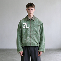 Veste polaire vintage délavée et vieillie pour homme, coupe oversize, imprimée avec lettres en relief, col rabattable, fermeture éclair, service OEM