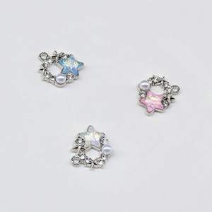 Pendentif étoile ciel étoilé en alliage de zinc plaqué pour la fabrication de bracelets, étoiles bleues, roses et blanc cassé, composants de bijoux GJ198 - Product Image 2