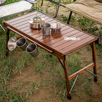Table de pique-nique de camping pliable, en aluminium, bois, style rétro, facile à transporter
