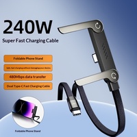 Kabel Data Pengisian Cepat Multifungsi 240W Tipe-C dengan Stand Ponsel untuk iPhone 5/7, Ponsel, Tablet & Perangkat Gaming