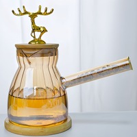 Service à thé en verre borosilicate de haute qualité avec couvercle en bambou et poignée latérale en bois d'élan, cafetière résistante à la chaleur
