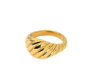 Anillo vintage de acero inoxidable con textura diagonal, chapado en oro de 18k, apilable para mujer, unisex, liso, para uso diario, joyería de moda. - Product Image 2
