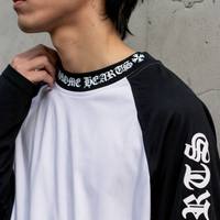Camiseta de Manga Larga Casual para Hombre, Estilo Raglán con Bloques de Color, 100% Algodón Transpirable, Estampado Gráfico, Negra y Blanca, Estilo Urbano
