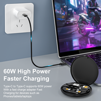 Kabel Pengisian Daya Cepat Multifungsi 6 in 1 USB C ke Type C 60W, Adaptor USB, Kabel Penyimpanan Kartu, Casing Pengisian Daya Kartu Nirkabel Magnetik