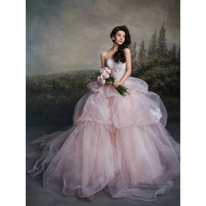 Strapless Ball Gown Wedding Dress Tulle Empire Waist Vintage Style Taro Purple 250614 - Product Image 1