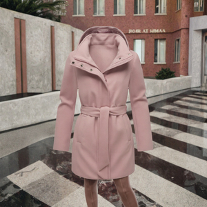 Gabardina Rosa con Capucha para Mujer, Abrigo Largo con Cinturón, Chaqueta de Primavera de Un Solo Pecho - Product Image 2