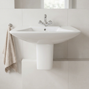 Ceramic Half Pedestal Sink Eco Friendly Water Resistant Round Basin Hand Washing For Mall Export Quality - Product Image 3
