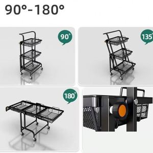 Étagère à épices de cuisine pliable en métal à 3 niveaux, rotative à 360 degrés, haute performance, avec roulettes, design moderne et luxueux - Product Image 3