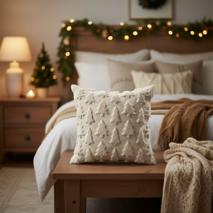 Cojín Decorativo Navideño con Diseño de Árbol de Navidad, 18x18 Pulgadas, Beige, Felpa, Imitación de Piel, Estilo Nórdico, Decoración Navideña para Dormitorio - Product Image 2