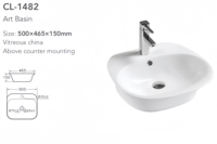 Lavabo semi-encastré de bonne qualité, blanc brillant, en céramique, pour salles de bain minimalistes