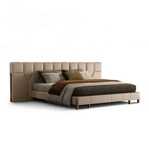 Set di Mobili Moderni per Camera da <span class=keywords><strong>Letto</strong></span> d'Albergo, <span class=keywords><strong>Letto</strong></span> <span class=keywords><strong>Matrimoniale</strong></span> in Vera Pelle con Struttura in Legno e Rivestimento in Pelle Morbida - Product Image 5