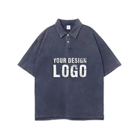 T-shirt polo pour homme en coton à motif personnalisé, ample, vintage, streetwear, hip-hop, col rabattu, délavage acide