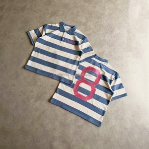 Camiseta de Rugby con Logotipo Bordado Personalizado, Camiseta Polo de Algodón 100% con Diseño de Rayas, Manga Corta, Cierre de Botones - Product Image 1