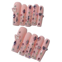 Tacana 10 pièces Faux ongles à presser faits main 4.0 Carré européen Paillettes dégradées Sculpture 3D Couverture complète Style français