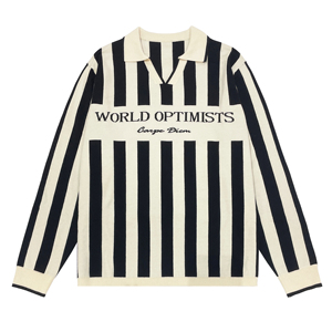 Customized Letter Design Logo Knit <strong>Sweater</strong> Polo Neck Men's Knit <strong>Striped</strong> Letter <strong>Sweater</strong> Top Knit Football Jersey Style Knitwear