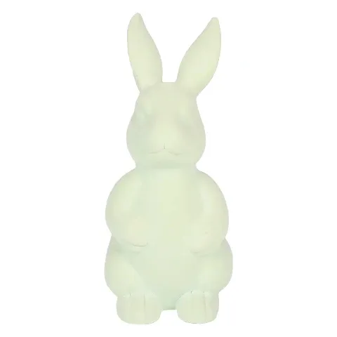 Ornement de lapin de Pâques en polystyrène tenant un oeuf bleu pour la décoration de la maison de printemps