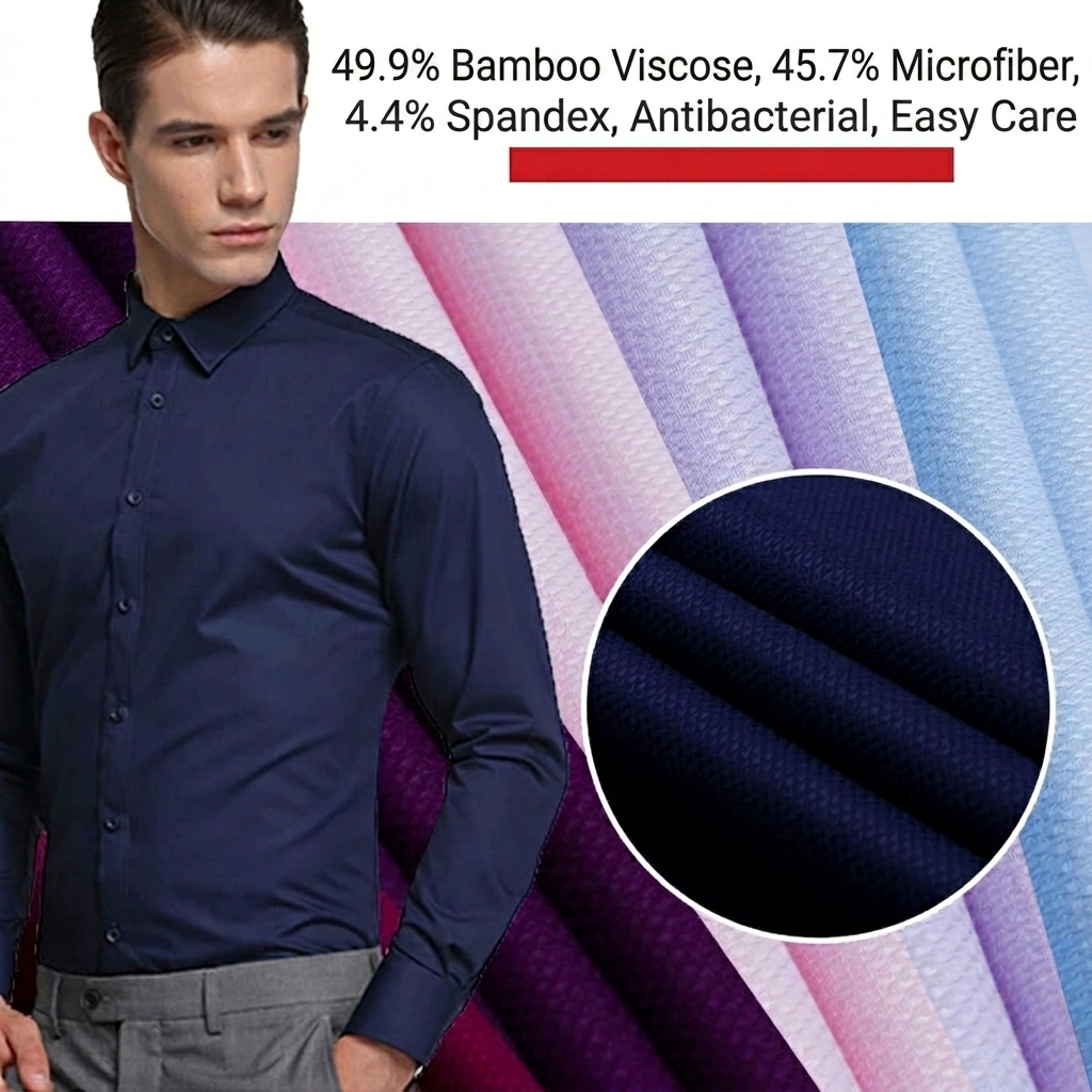 50% Bamboo Viscose Jacquard, Dyed Stretch Wrinkle Resist Antibacterial Breathable, SS Men Women Shirting Wholesale