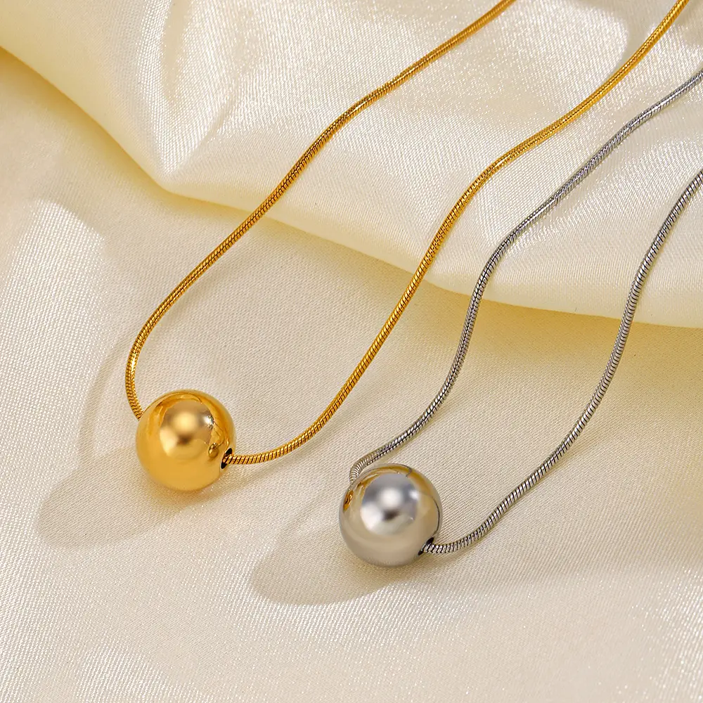 Ins 18K Gold Silver Plated Stainless Steel Waterproof Jewelry Round Ball Necklace For Women