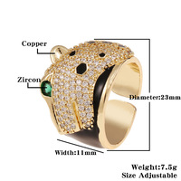 Bijoux à la mode en acier inoxydable plaqué or léopard clouté de diamant bague léopard ouverte pour hommes et femmes