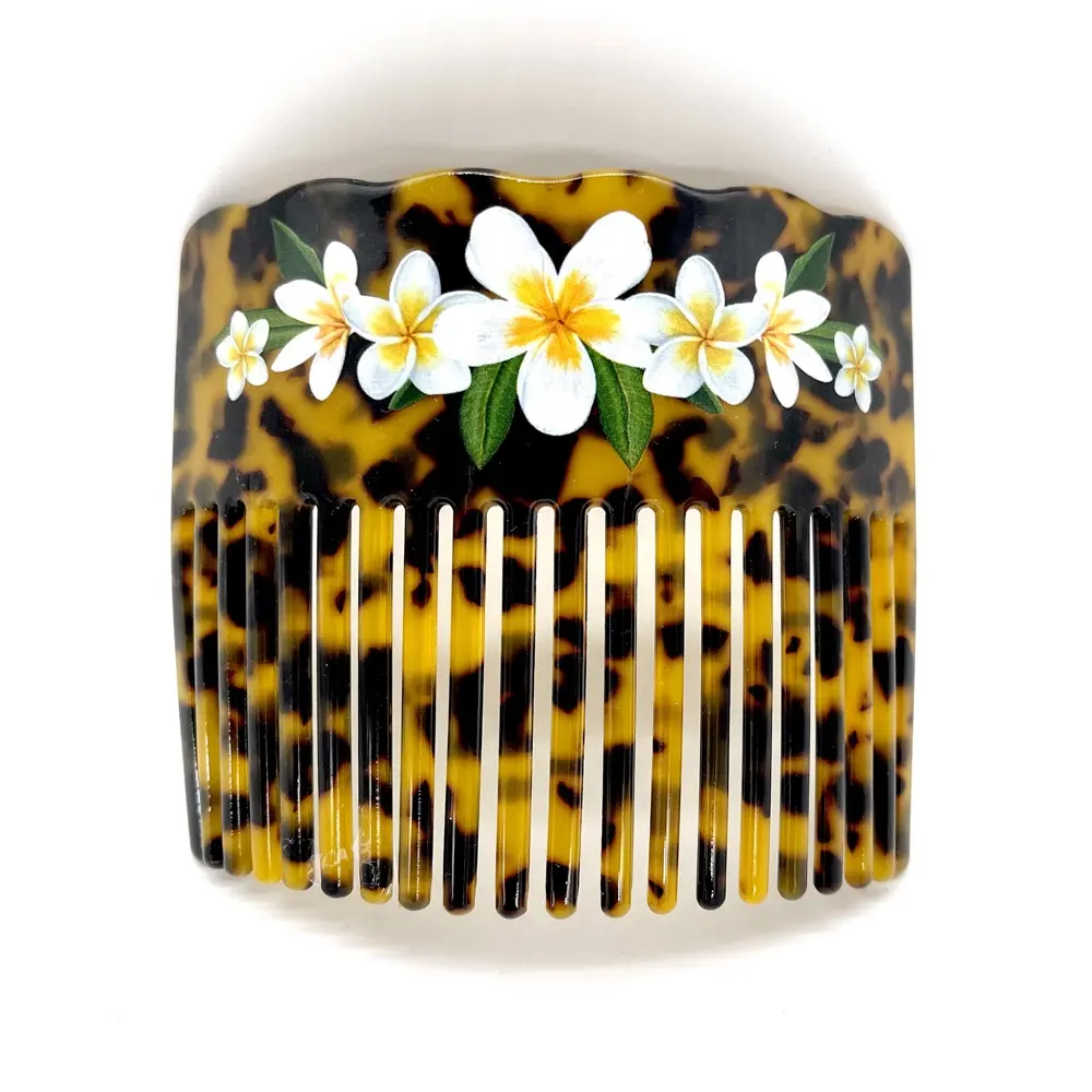 Women Combs Acrylic hair combs For Long Hair with Plumeria frangipani printed combs hair accessory