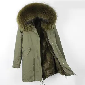 새로운 분리형 렉스 토끼 내부 모피 따뜻한 코트 롱 파카 재킷 여성 겨울